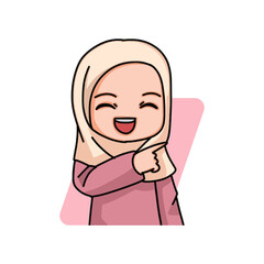 Illustration of a Muslim Kid Girl Wearing Hijab. Vector Illustration