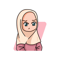 Illustration of a Muslim Kid Girl Wearing Hijab. Vector Illustration