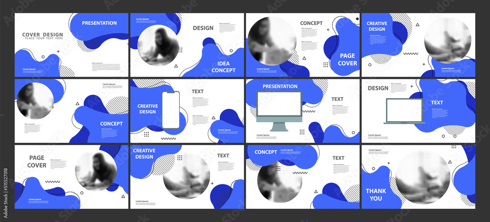 Poster vector presentation template blue. geometric liquid forms modern layout design. dynamic fluid ideas 