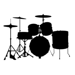 Silhouette Drum set isolated. Music instrument silhouette. Creative concept design in realistic style. illustration on white background.