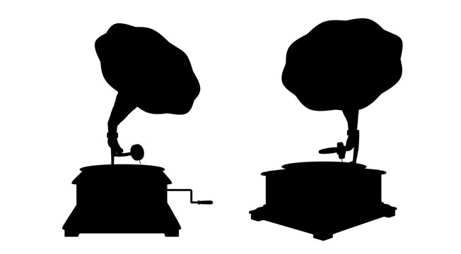 Set Gramophone Phonograph, Phonograph and Vinyl Disks, Isolated Vintage Classic Audio and Sound Player and Melody Tunes Elements. illustration on white background.