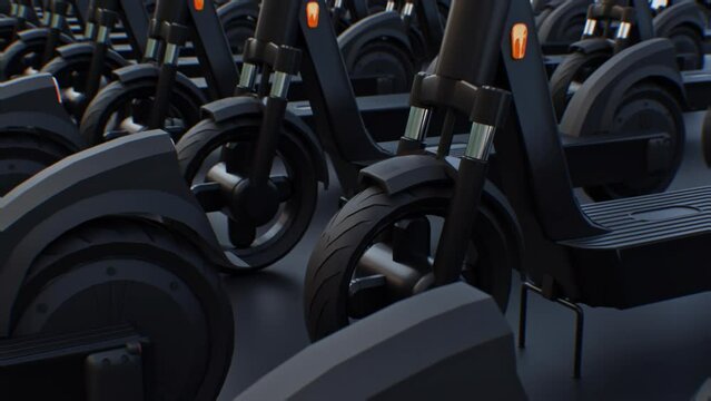 Endless Blue Electric Scooters Waiting For Using VI, Animation.Full HD 1920&times;1080. 09 Second Long. LOOP.