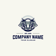 company logo design vector illustration with axe and cow head