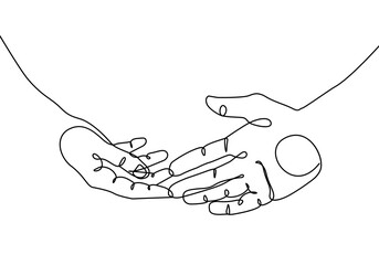 Holding Hands Continuous Line Drawing. Hands Minimalist Abstract Illustration One Line Style on White Background. Vector Illustration