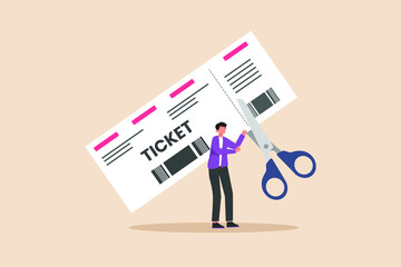 Obraz premium Airport officials cut off part of the ticket before the passenger gets on the plane. Airport activity concept. Flat vector illustration isolated. 