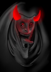 Evil  with red horn illustration. Horror element concept. Fit for poster, comic, background.