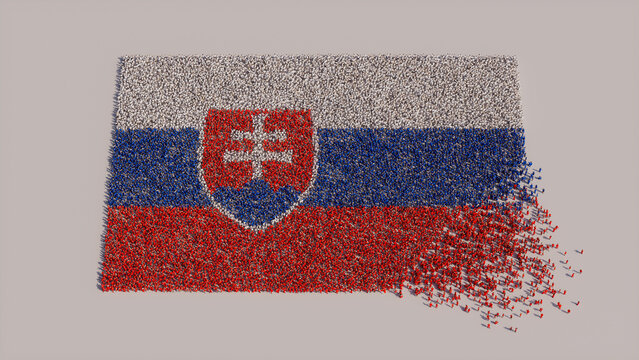 A Crowd of People gathering to form the Flag of Slovakia. Slovak Banner on White.