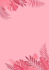 Fototapeta na wymiar Vector illustration of tropical plants on pink background.