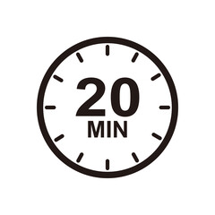 Twenty minutes icon. Symbol for product labels. Different uses such as cooking time, waiting time