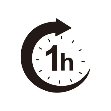 One hour round icon with arrow symbol illustration