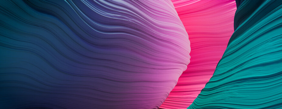 Purple and Turquoise 3D Undulating Geometry. Contemporary Background with Elegant Surfaces. 
