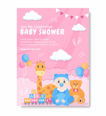 Baby Shower Little Boy or Girl Social Media Poster Template Flat Cartoon Background Vector Illustration
