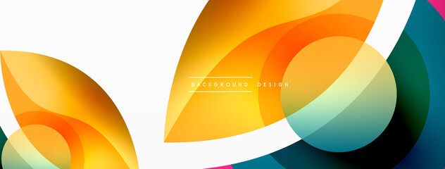 Abstract background with color geometric shapes. Beautiful minimal backdrop with round shapes circles and lines. Geometrical design. Vector illustration