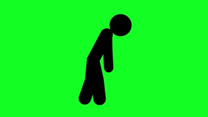 Sad Walking Cartoon Man Character Silhouette Animation 2D Isolated on Greenbox Background Chroma Key