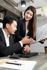 Business Corporate team brainstorming, Planning Strategy having a discussion Analysis investment researching with chart at office. Business meeting concept