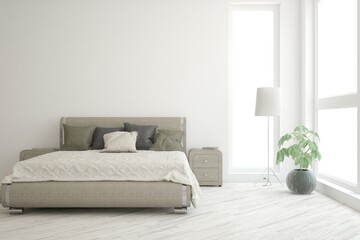 Soft color bedroom interior. Scandinavian design. 3D illustration