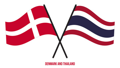 Denmark and Thailand Flags Crossed And Waving Flat Style. Official Proportion. Correct Colors.