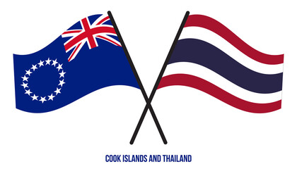 Cook Islands and Thailand Flags Crossed And Waving Flat Style. Official Proportion. Correct Colors.