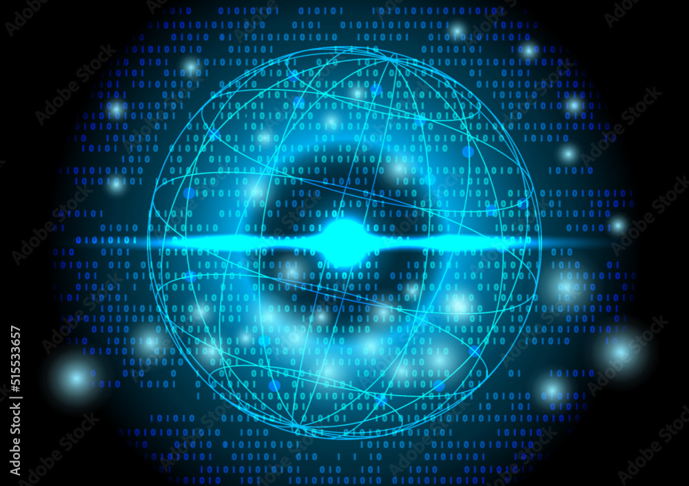 Poster wireframe on digital code and light flare, abstract background.