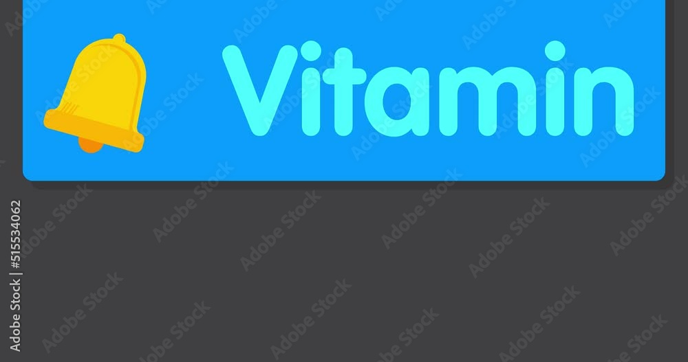 Poster vitamin text on notification bubble from portable information device screen. mobile app message, con