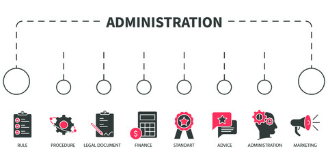 administration Vector Illustration concept. Banner with icons and keywords . administration symbol vector elements for infographic web