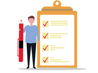 アンケートに答える男性 回答 チェックマーク アンケート スーツ 人物 ベクターイラスト