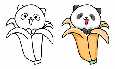 Cute panda banana coloring page for kids © barnawi