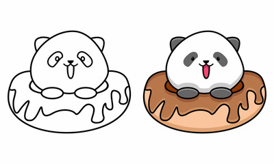 Cute panda with doughnut coloring page for kids © barnawi