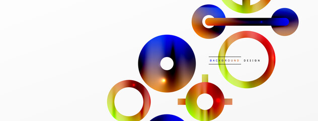 Minimal geometric abstract background. Shiny and glossy circle, line and round shapes design. Trendy techno business template for wallpaper, banner, background or landing