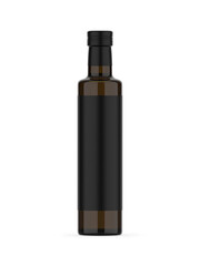 Glass bottle with blank label for branding and mock up. 3d render illustration.