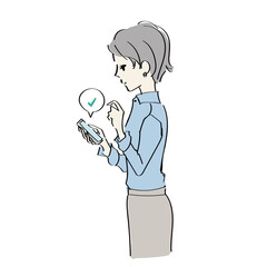 スマートフォンの操作をする女性　イラスト