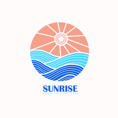 Vector of Sea and Sun Line Art Vintage Logo Template suitable for personal or business company brand