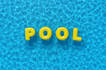 Pool yellow letters floating in a swimming pool. 3D Rendering