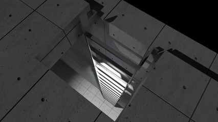 single ladder in basement with single light