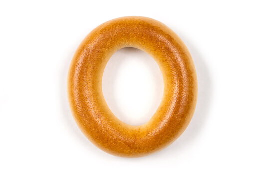 Dried bagel on a white background close-up.
