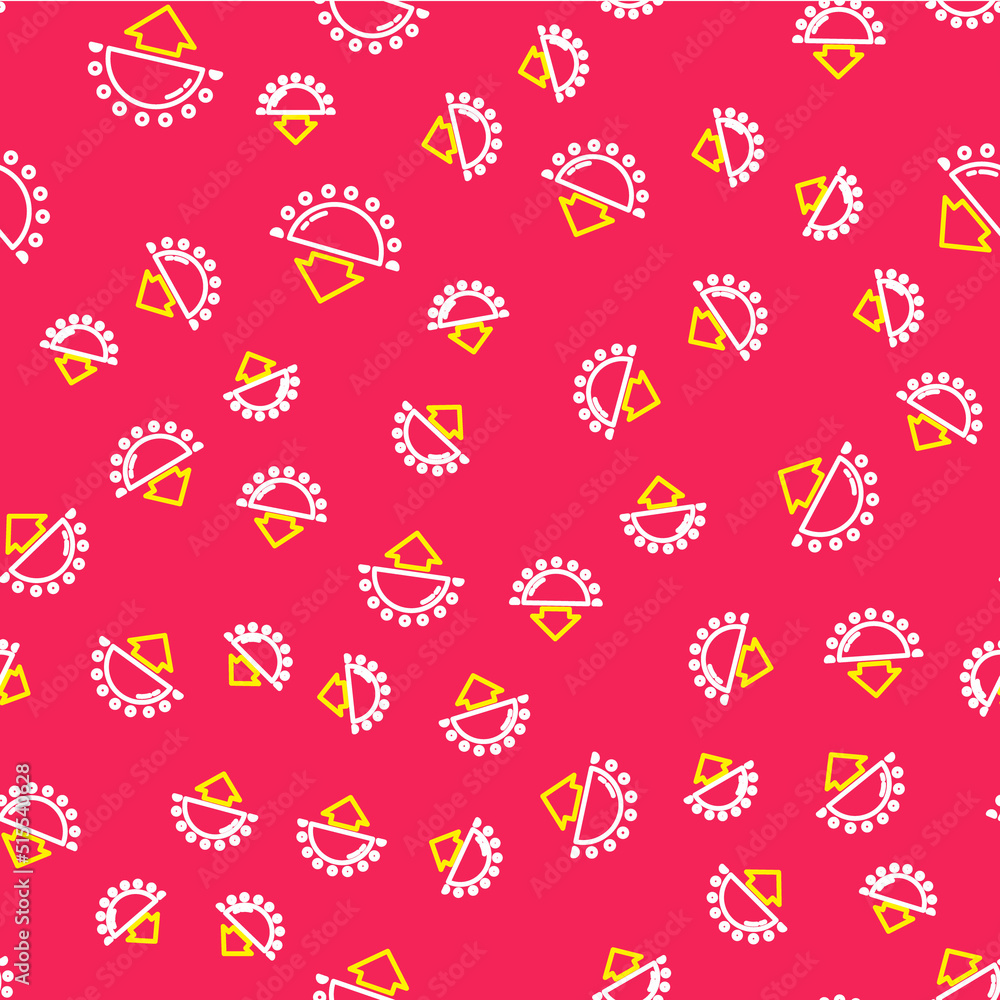 Poster line sunset icon isolated seamless pattern on red background. vector