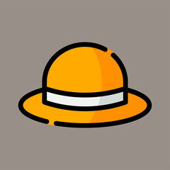 Icon, logo, vector illustration of Pamela's hat isolated on gray background. sun hat. perfect for holiday, fashion, beach, patterns and logos.