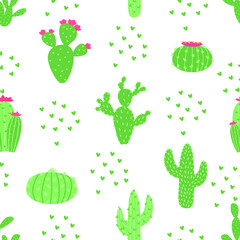 Cactus seamless pattern. Background with cacti. Green cactus.  Vector illustration for gift wrapping, wallpaper,textile, fabric, package ets
