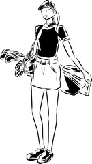 ゴルフをする女性　線画
