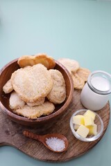 Palmiers cookie. Also known as elephant ear or Pig ear puff pastry cookies. classic French pastry. Sugar French Hearts. Copy space.