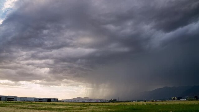 Timelapse of rainstorm moving through Utah Valley during summer monsoon viewed from Lindon.
