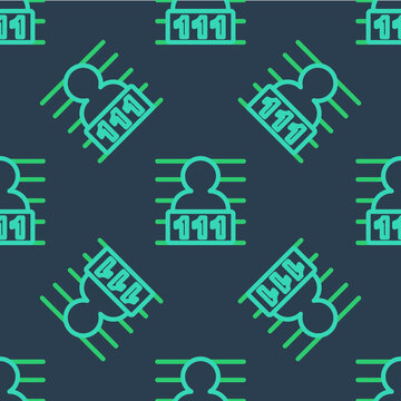 Line Suspect criminal icon isolated seamless pattern on blue background. The criminal in prison, suspected near the board. Vector