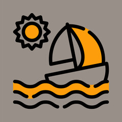 Icon, logo, vector illustration of sailing ship isolated on gray background. suitable for brochures, transportation, designs and logos.