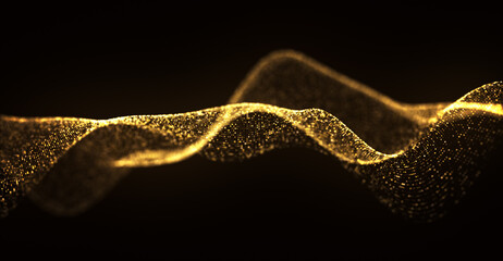 金の抽象的なデジタルの波。3DCGのテクノロジー背景