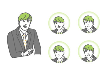 スーツ姿の日本人のビジネス向け線画のベクターアイコンイラスト