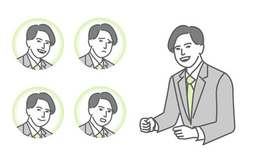 スーツ姿の日本人のビジネス向け線画のベクターアイコンイラスト