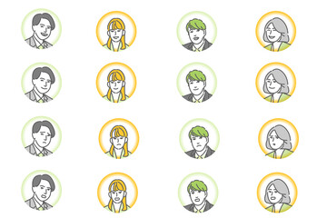 スーツ姿の日本人4人のビジネス向け線画のベクターアイコンイラスト