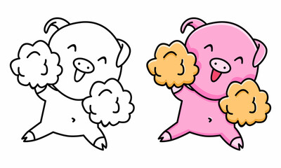 Cute pig cheerleader coloring page for kids