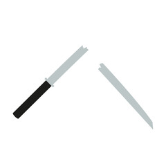 Broken sword. Defeat, loss, victory. Samurai katana cut in half. Flat vector illustration isolated on white background.