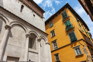 Fototapeta na wymiar Lucca, Church of San Michele in Foro facade fragment. Tuscany, Italy
